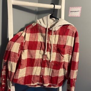 American Eagle Outfitters Red and Cream Plaid Shirt